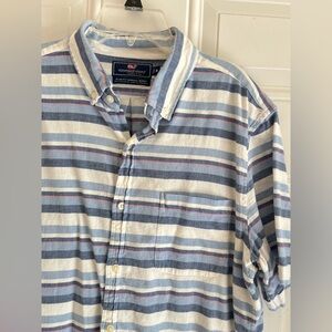 Vineyard Vines Murray Shirt Men M Linen Blend Slim Button Up Stripe Beach Preppy